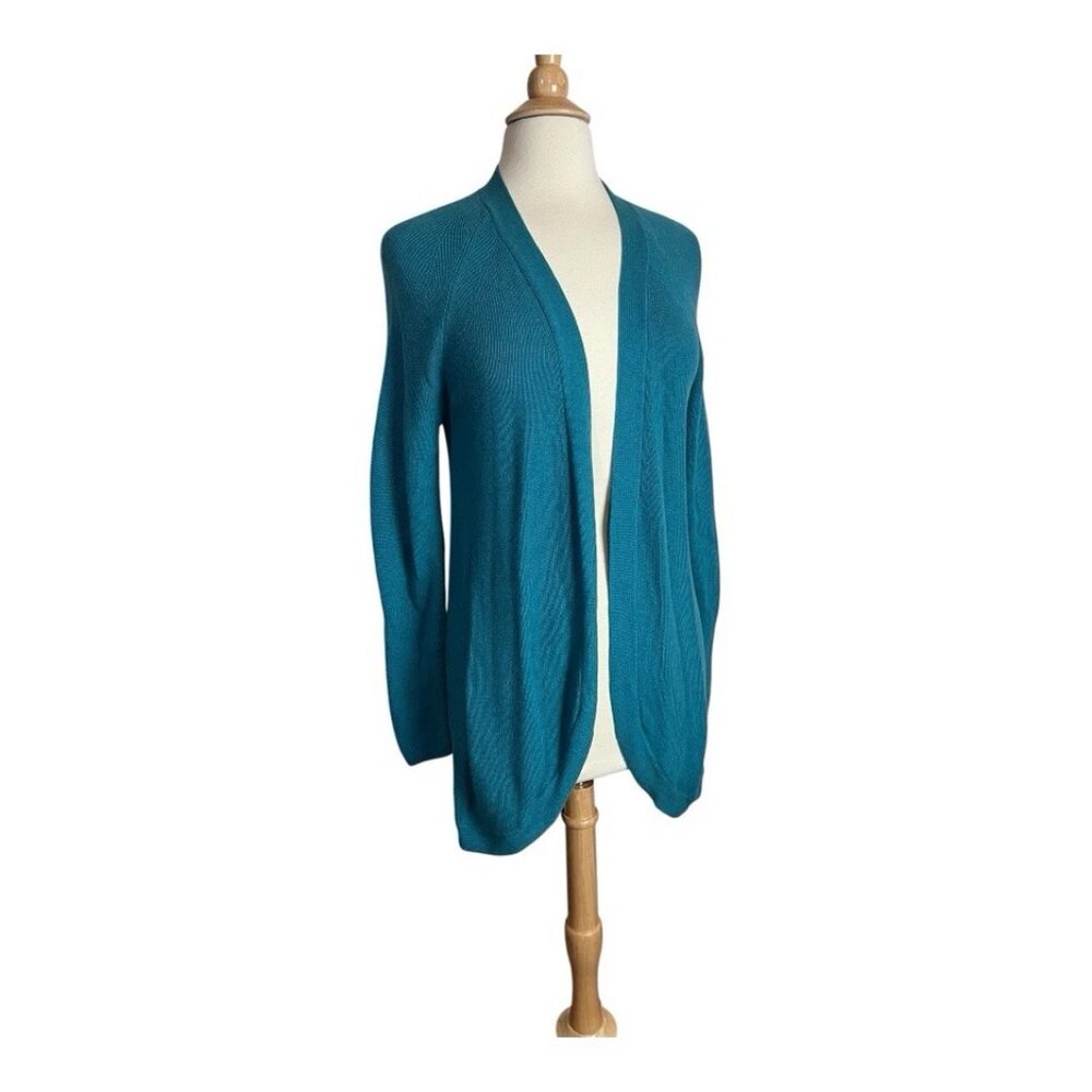 Talbots Sweater Women M Thin Light Open Cardigan Cashmere Blend Teal Raglan